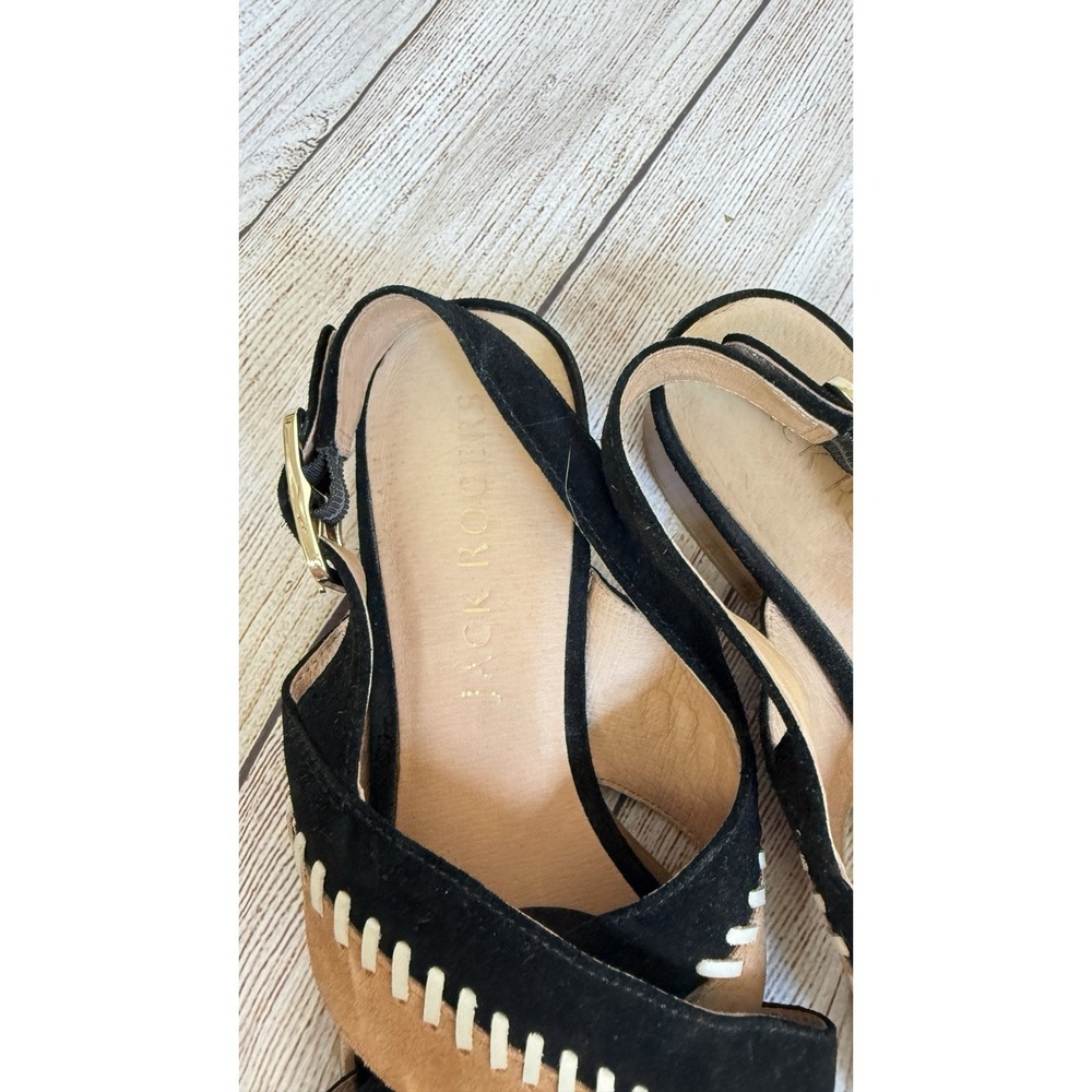 Jack Rogers Amelia City Sandals Size 8 Black Tan Suede Leather Slingback Flat - Picture 3 of 6